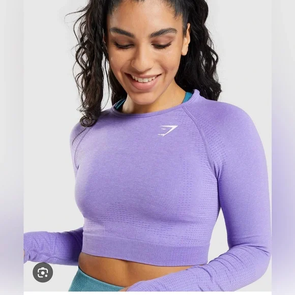 Gymshark Vital Seamless 2.0 Bright Purple Marl Cropped Long Sleeve Size Medium - Picture 1 of 3